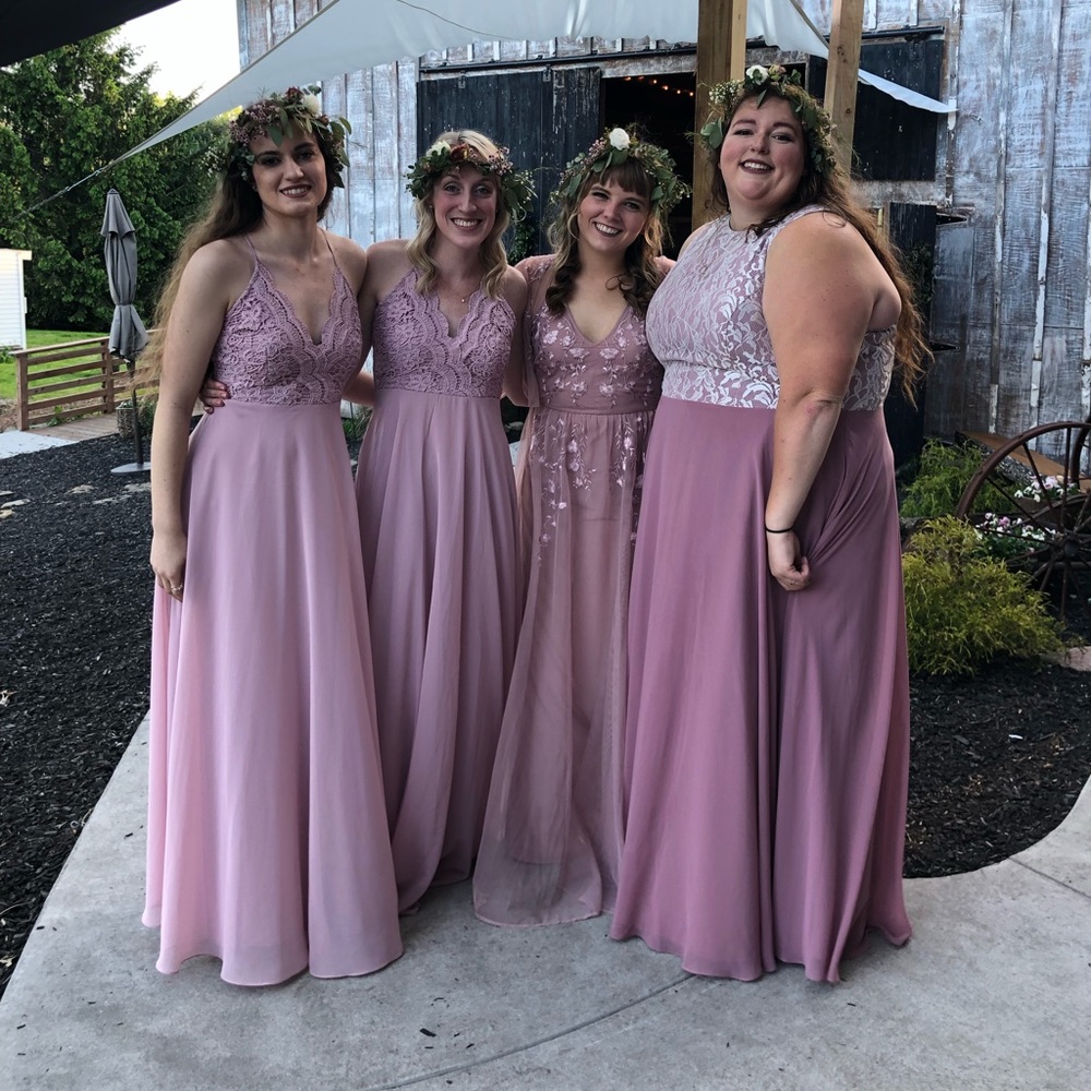 Dusty Rose Lulu’s bridesmaids dress